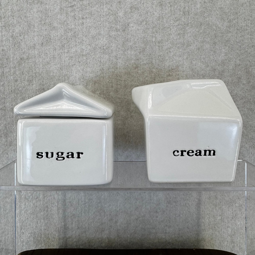 White Ceramic Milk Carton Sugar and Cream Set Modern Farmhouse Decor